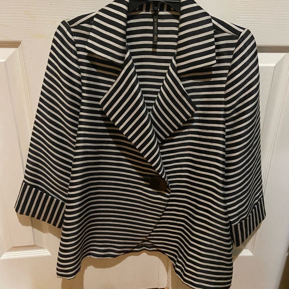 I.C. By Connie K Black and White Stripe Women’s Asymmetric Blazer M